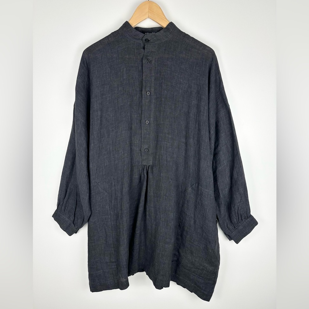 Eskandar Pleated Linen Button-Front Tunic